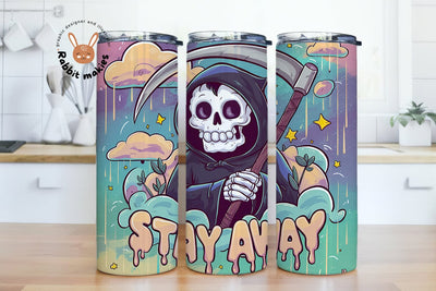 Stay Away Funny Grim Reaper Halloween 20oz Skinny Tumbler Png, Snarky Skeleton Sublimation Design Sublimation Rabbitmakies 