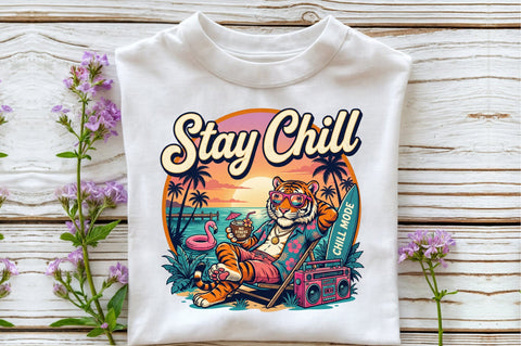 Stay Chill Tiger Summer Beach PNG Sublimation designartist 
