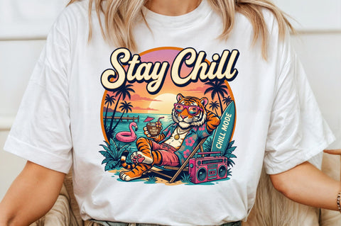 Stay Chill Tiger Summer Beach PNG Sublimation designartist 
