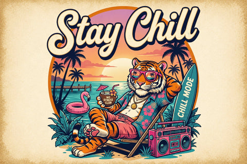Stay Chill Tiger Summer Beach PNG Sublimation designartist 