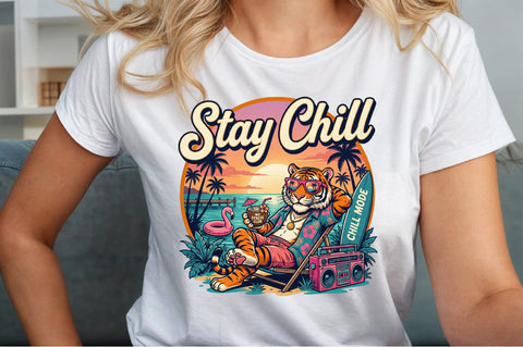 Stay Chill Tiger Summer Beach PNG Sublimation designartist 