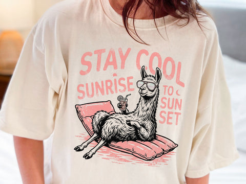 Stay Cool Sunrise to Sunset Llama PNG, Funny Summer Llama SVG DesignDestine 