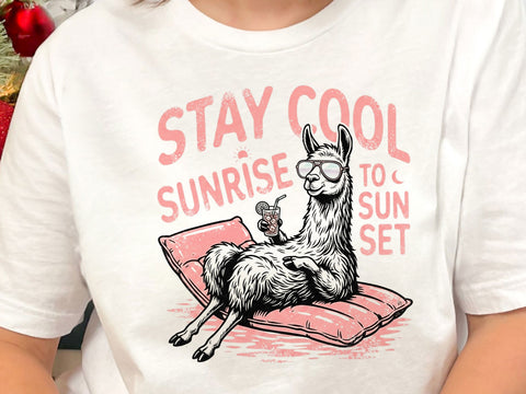 Stay Cool Sunrise to Sunset Llama PNG, Funny Summer Llama SVG DesignDestine 