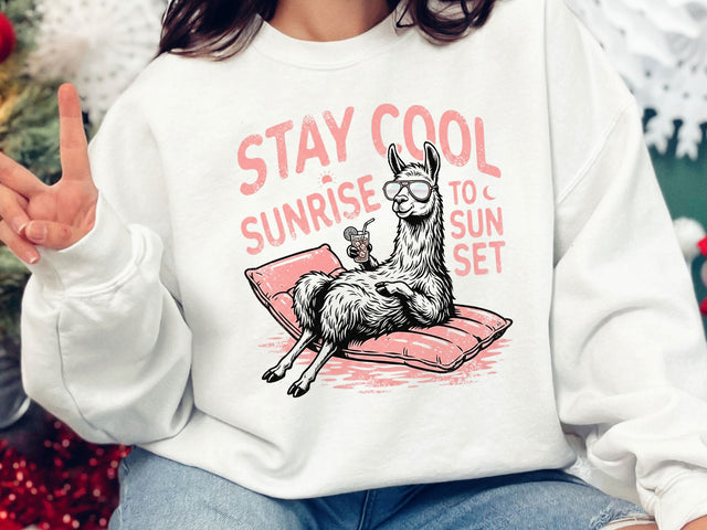 Stay Cool Sunrise to Sunset Llama PNG, Funny Summer Llama SVG DesignDestine 