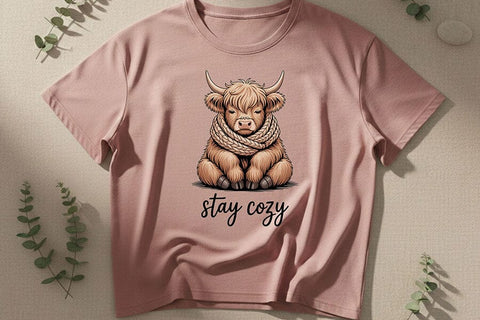 Stay Cozy Highland Cow Png, Cute Highland Cow Sublimation Design, Cozy Farm Animal Graphic, Fall Cow Shirt Png, Farmhouse Aesthetic Clipart SVG TiffsCraftyCreations 