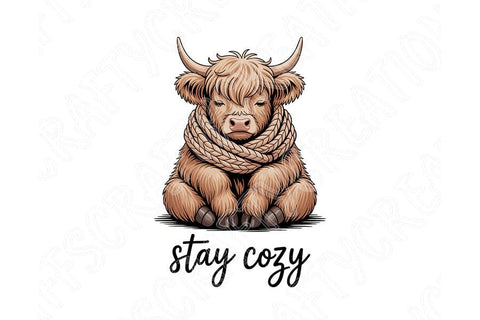 Stay Cozy Highland Cow Png, Cute Highland Cow Sublimation Design, Cozy Farm Animal Graphic, Fall Cow Shirt Png, Farmhouse Aesthetic Clipart SVG TiffsCraftyCreations 