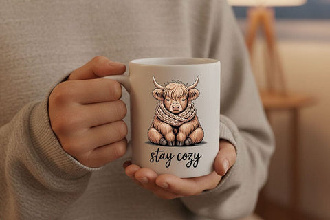 Stay Cozy Highland Cow Png, Cute Highland Cow Sublimation Design, Cozy Farm Animal Graphic, Fall Cow Shirt Png, Farmhouse Aesthetic Clipart SVG TiffsCraftyCreations 