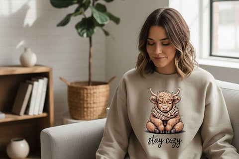 Stay Cozy Highland Cow Png, Cute Highland Cow Sublimation Design, Cozy Farm Animal Graphic, Fall Cow Shirt Png, Farmhouse Aesthetic Clipart SVG TiffsCraftyCreations 