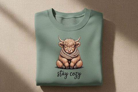 Stay Cozy Highland Cow Png, Cute Highland Cow Sublimation Design, Cozy Farm Animal Graphic, Fall Cow Shirt Png, Farmhouse Aesthetic Clipart SVG TiffsCraftyCreations 