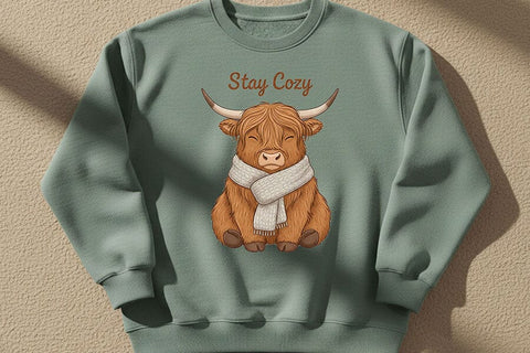 Stay Cozy Highland Cow Png, Cute Highland Cow Sublimation Design, Cozy Farm Animal Graphic, Fall Cow Shirt Png, Farmhouse Aesthetic Clipart SVG TiffsCraftyCreations 