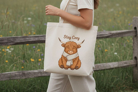 Stay Cozy Highland Cow Png, Cute Highland Cow Sublimation Design, Cozy Farm Animal Graphic, Fall Cow Shirt Png, Farmhouse Aesthetic Clipart SVG TiffsCraftyCreations 