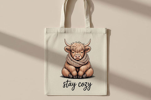 Stay Cozy Highland Cow Png, Cute Highland Cow Sublimation Design, Cozy Farm Animal Graphic, Fall Cow Shirt Png, Farmhouse Aesthetic Clipart SVG TiffsCraftyCreations 