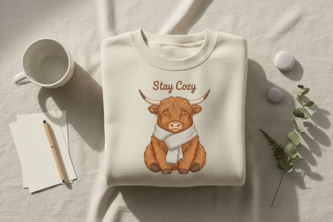 Stay Cozy Highland Cow Png, Cute Highland Cow Sublimation Design, Cozy Farm Animal Graphic, Fall Cow Shirt Png, Farmhouse Aesthetic Clipart SVG TiffsCraftyCreations 