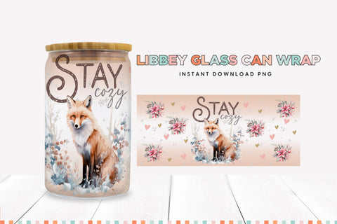 Stay Cozy Woodland Fox Christmas Libbey Can Sublimation Sublimation BijouBay 