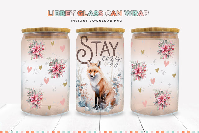 Stay Cozy Woodland Fox Christmas Libbey Can Sublimation Sublimation BijouBay 