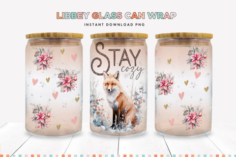 Stay Cozy Woodland Fox Christmas Libbey Can Sublimation Sublimation BijouBay 