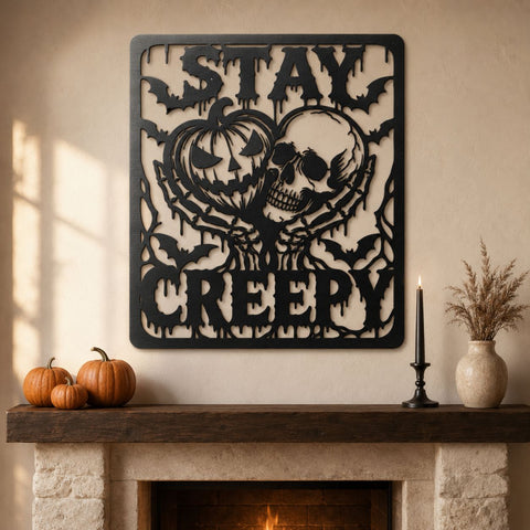 Stay Creepy Halloween Laser SVG | Skeleton Pumpkin DXF | Spooky Halloween Metal Art | CNC Plasma Cut File | Halloween Porch Sign SVG HappyDesignStudio 