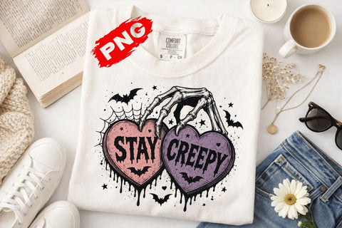 Stay Creepy PNG, Retro Dripping Heart Halloween Png, Skeleton Hand Spooky Graphic, Grunge Horror Sublimation Design Trendy Png, Skeleton Png SVG DesignDestine 