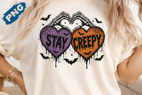 Stay Creepy PNG, Retro Dripping Heart Halloween Png, Skeleton Hand Spooky Graphic, Grunge Horror Sublimation Design Trendy Png, Skeleton Png SVG DesignDestine 