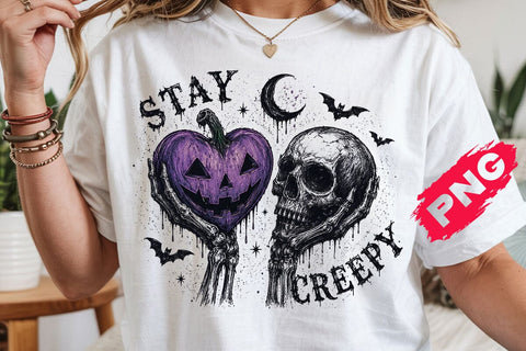 Stay Creepy PNG, Retro Dripping Heart Halloween Png, Skeleton Hand Spooky Graphic, Grunge Horror Sublimation Design Trendy Png, Skeleton Png SVG DesignDestine 