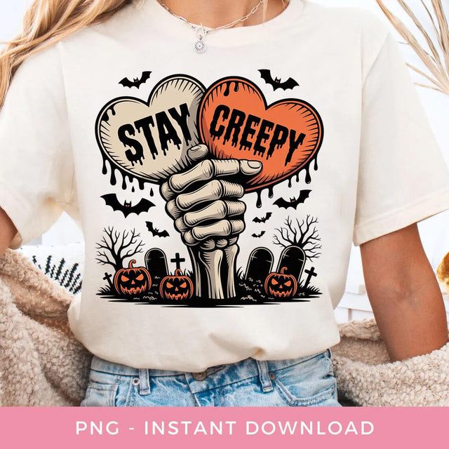 Stay Creepy Png, Skeleton Hands Png, Creepy Cute Png, Skeleton Love Png, Skeleton Art Png, Halloween Png, Red Heart Png, Halloween Humor Png Sublimation BOO-design 