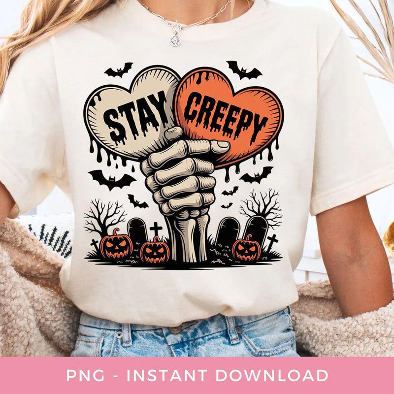 Stay Creepy Png, Skeleton Hands Png, Creepy Cute Png, Skeleton Love Png, Skeleton Art Png, Halloween Png, Red Heart Png, Halloween Humor Png Sublimation BOO-design 