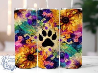 Stay Pawsitive Sunflower Tumbler, Pet Paw, Sunflower Art, Animal Lover, Positive Message, 20Oz Tumbler, Sublimation Wrap Sublimation ToriDesigns 