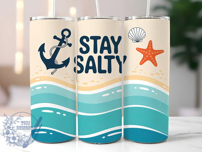 Stay Salty Beach 20oz Tumbler, Salty Summer Phrase, Stay Salty Quote, Cheerful Beach Scene, Soft Beige Coastal Theme, Sublimation Tumbler Wrap, 20oz Tumbler Sublimation ToriDesigns 