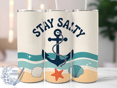 Stay Salty Beach 20oz Tumbler, Salty Summer Phrase, Stay Salty Quote, Cheerful Beach Scene, Soft Beige Coastal Theme, Sublimation Tumbler Wrap, 20oz Tumbler Sublimation ToriDesigns 
