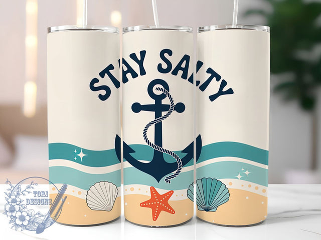 Stay Salty Beach 20oz Tumbler, Salty Summer Phrase, Stay Salty Quote, Cheerful Beach Scene, Soft Beige Coastal Theme, Sublimation Tumbler Wrap, 20oz Tumbler Sublimation ToriDesigns 