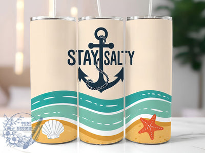 Stay Salty Beach 20oz Tumbler, Salty Summer Phrase, Stay Salty Quote, Cheerful Beach Scene, Soft Beige Coastal Theme, Sublimation Tumbler Wrap, 20oz Tumbler Sublimation ToriDesigns 