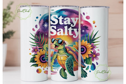 Stay Salty Turtle 20oz Tumbler Wrap Sublimation PixelChick 