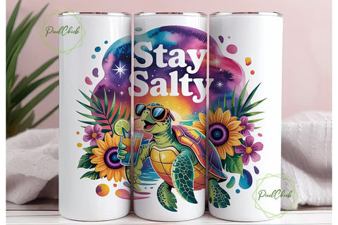 Stay Salty Turtle 20oz Tumbler Wrap Sublimation PixelChick 