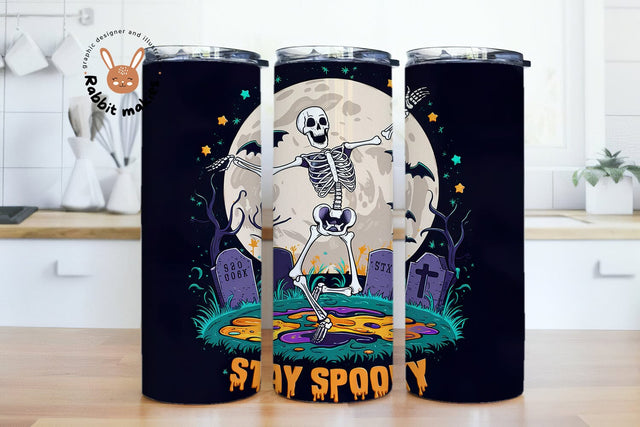 Stay Spooky Funny Skeleton Halloween 20oz Skinny Tumbler Png, Snarky Skeleton Sublimation Design Sublimation Rabbitmakies 