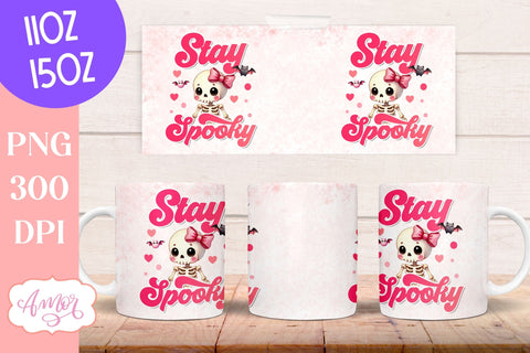 Stay spooky mug wrap sublimation PNG | Pink Halloween mug PNG Sublimation Amorclipart 