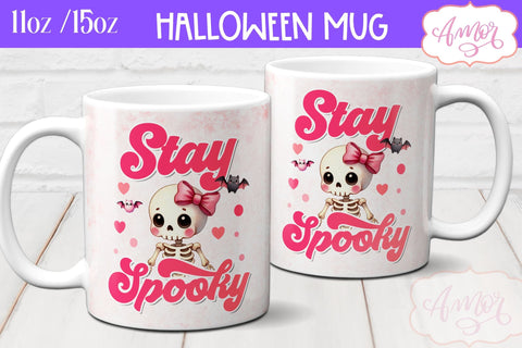 Stay spooky mug wrap sublimation PNG | Pink Halloween mug PNG Sublimation Amorclipart 