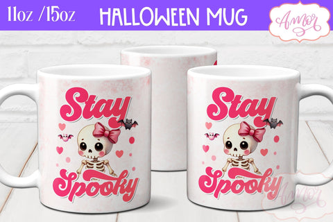 Stay spooky mug wrap sublimation PNG | Pink Halloween mug PNG Sublimation Amorclipart 