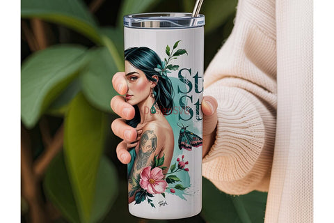 Stay Strong Floral Woman 20oz Tumbler Sublimation DesignSVG 