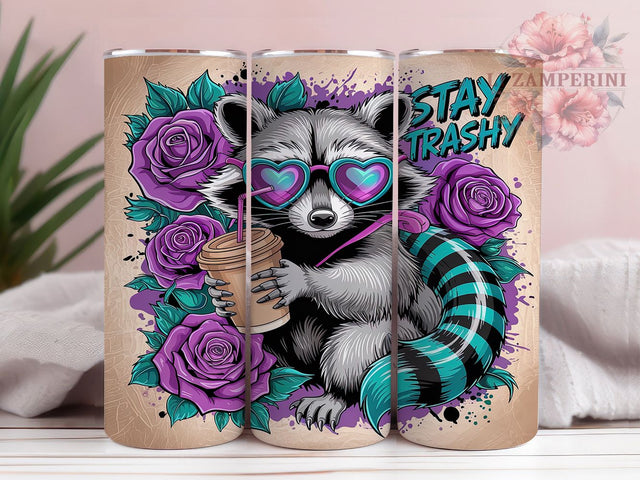 Stay Trashy Funny Raccoon Tumbler Wrap, Stay Trashy Tumbler, Raccoon Tumbler Design, 20oz Sublimation PNG, Trash Panda Cup, Animal Humor Wrap, Cute Raccoon Sublimation Sublimation Li Zamperini 
