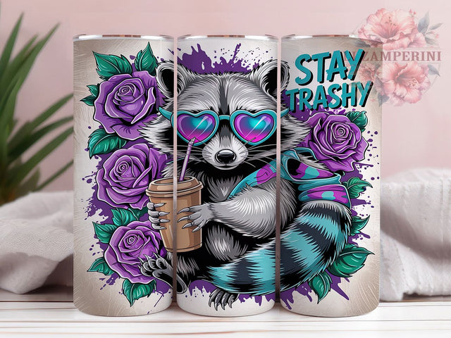 Stay Trashy Funny Raccoon Tumbler Wrap, Stay Trashy Tumbler, Raccoon Tumbler Design, 20oz Sublimation PNG, Trash Panda Cup, Animal Humor Wrap, Cute Raccoon Sublimation Sublimation Li Zamperini 