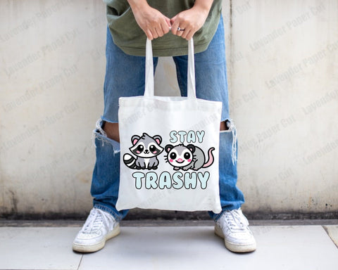 Stay Trashy Possum Raccoon SVG, PNG, JPEG, Clipart, Sublimation. Kawaii Possum, Cute Racoon T shirt Design SVG Lavender Paper Cut 