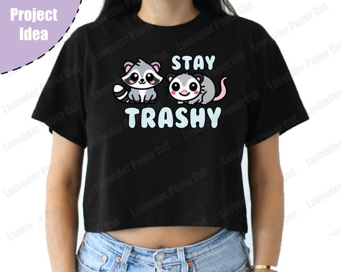 Stay Trashy Possum Raccoon SVG, PNG, JPEG, Clipart, Sublimation. Kawaii Possum, Cute Racoon T shirt Design SVG Lavender Paper Cut 