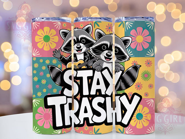 Stay Trashy Raccoons 20oz Tumbler, Sarcastic Animal Tumbler, Funny Raccoon Wrap, Humor PNG Design, Sublimation Design, 20oz Tumbler Wrap, Animal Humor Cup Design Sublimation SvggirlplusArt 