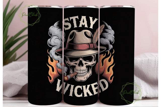 Stay Wicked Skull 20oz Tumbler Wrap Sublimation PixelChick 