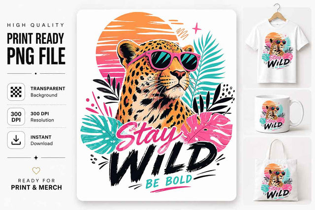 Stay Wild Leopard PNG | Wildlife Sublimation PNG Digital Download SVG BillahCrafts 