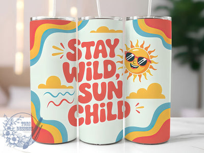 Stay Wild Sun Child 20oz Tumbler, Sun Child Phrase, Tropical Coastal Illustration, Sublimation Tumbler Wrap, 20oz Tumbler, Fun Summer Gift, Bright Beach Style Sublimation ToriDesigns 