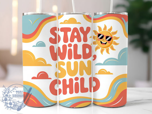Stay Wild Sun Child 20oz Tumbler, Sun Child Phrase, Tropical Coastal Illustration, Sublimation Tumbler Wrap, 20oz Tumbler, Fun Summer Gift, Bright Beach Style Sublimation ToriDesigns 