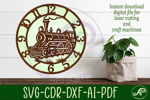 Steam Train clocks wall clock laser cut files SVG APInspireddesigns 