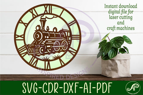 Steam Train clocks wall clock laser cut files SVG APInspireddesigns 