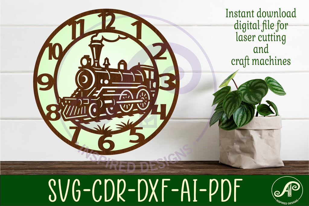 Steam Train clocks wall clock laser cut files - So Fontsy
